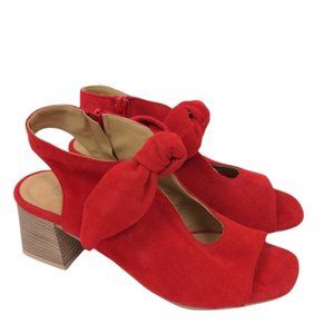 Bueno Red Valentine's Suede Bow Peep Toe Chunky Block  Heel Zip Booties sz 37